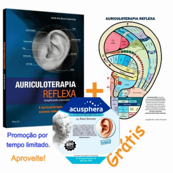Combo Livro e Mapa Auriculoterapia Reflexa + Cristal Radiônico Raul Breves