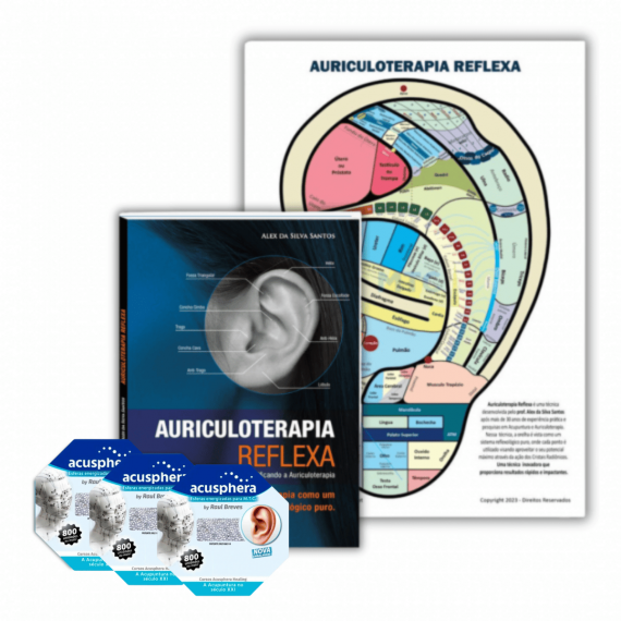 Combo Livro e Mapa Auriculoterapia Reflexa + 3 Cristais Radiônicos Raul Breves