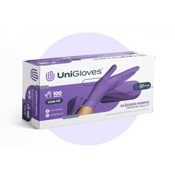 Luva Látex Clássico Purple Premium Quality C/ Pó Cx 100 Und - UniGloves
