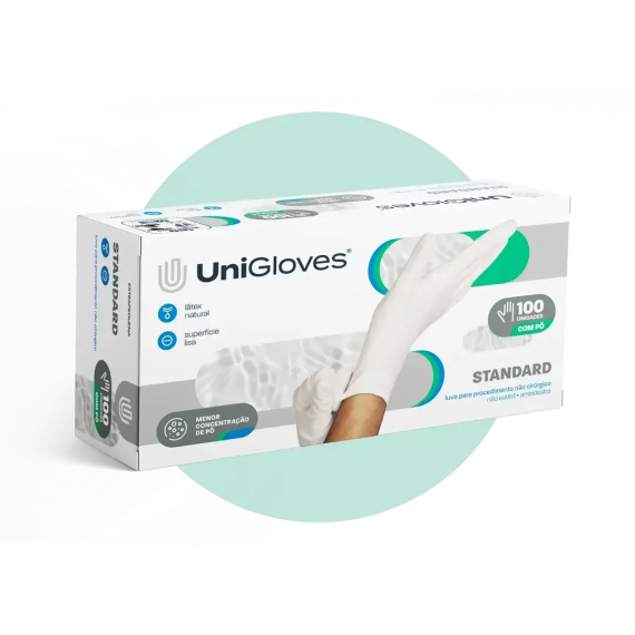 Luva Látex Standard Branca C/ Pó Cx 100 Und - UniGloves