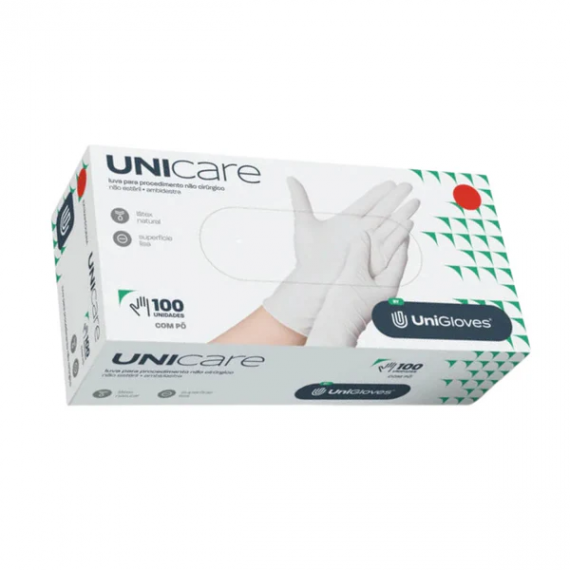 Luva Látex Branca C/ Pó Cx 100 Und - Unicare 