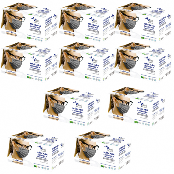 Kit 10 cx de Máscara Cirúrgica Descartável Preta 50 UN - Vest Medical