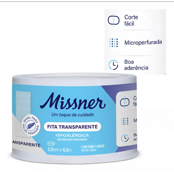 Fita Transparente Microperfurada Hipoalérgica 2,5CM X 4,5M - Missner