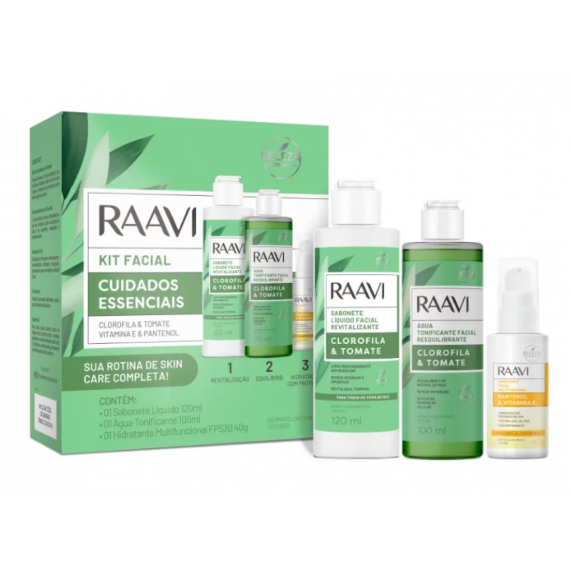 Kit Facial Cuidados Essenciais com 3 produtos - Raavi
