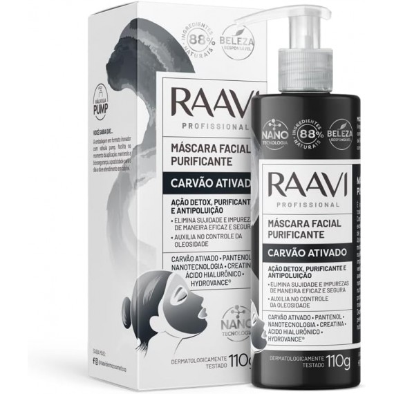 Máscara Facial Purificante Carvão Ativado 110g - Raavi 