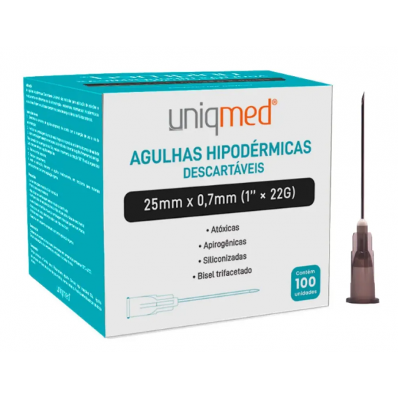 AGULHAS HIPODERMICAS 22G Cx 100un 25X0,7 - UNIQMED