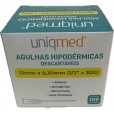 AGULHAS HIPODERMICAS 30G Cx 100un 13X0,30 - UNIQMED