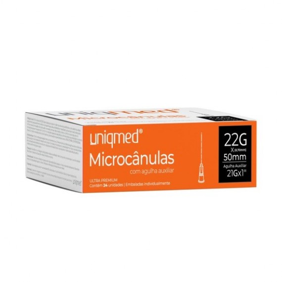 Microcânulas 22G 0,70x50mm Cx 24 Und Com Agulha Pertuito - Uniqmed