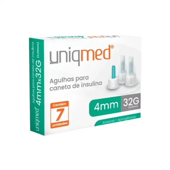 Agulhas Para Caneta de Insulina 4mm x 32G (0,23mm) Cx 7 Un - Uniqmed
