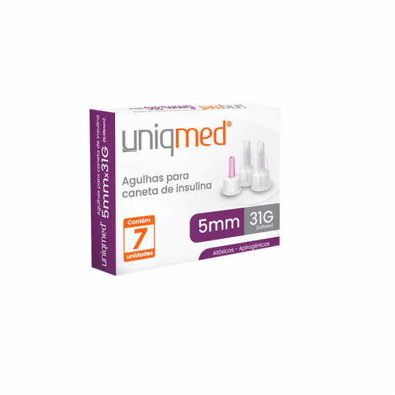 Agulhas Para Caneta de Insulina 5mm x 31G (0,25mm) Cx 7 Un - Uniqmed