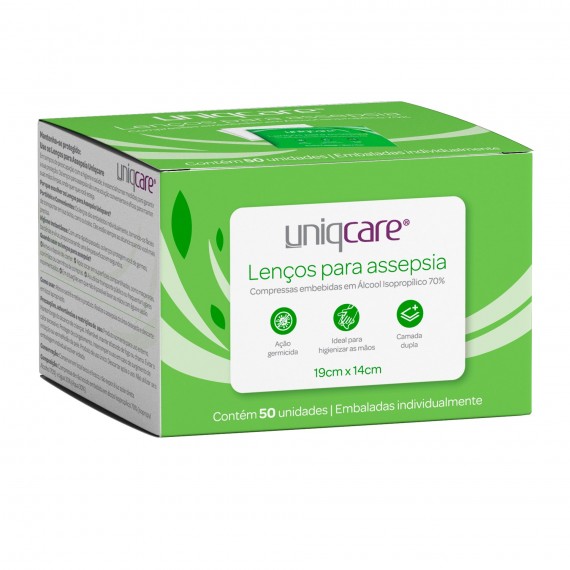 Lenço Para Assepsia 19cmx14cm Cx 50 Un  - Uniqcare -
