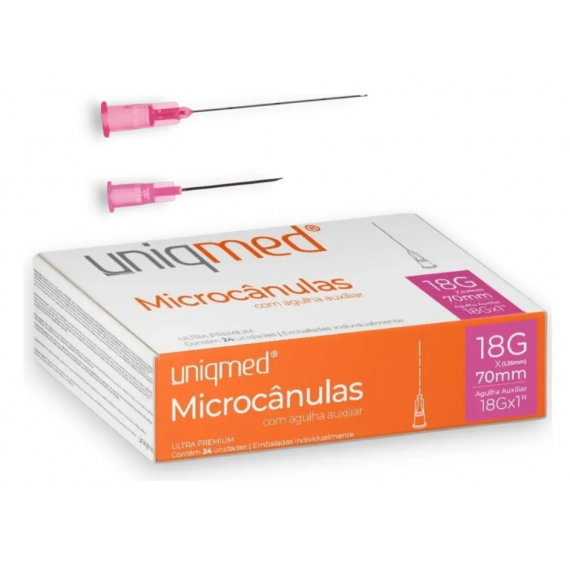 Microcânulas 18G 1.25x70 Cx 24 unidades Com Agulha Pertuito - Uniqmed