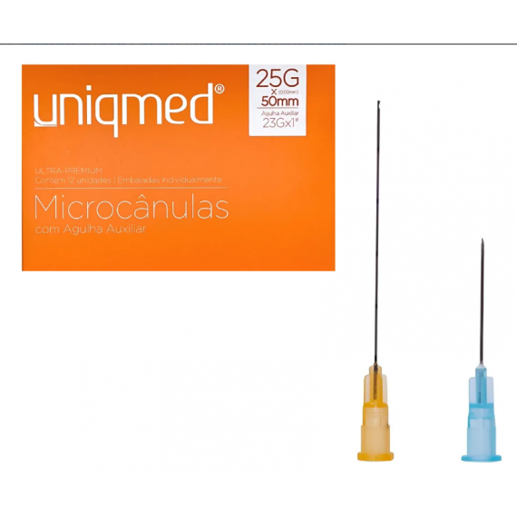 Microcânulas 25G 0.50x50 Cx 12 unidades Com Agulha Pertuito - Uniqmed
