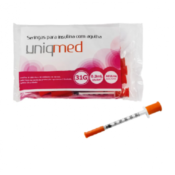 Seringas Para Insulina Kit 10un 0,3ml 6mm 31g Polybag - Uniqmed