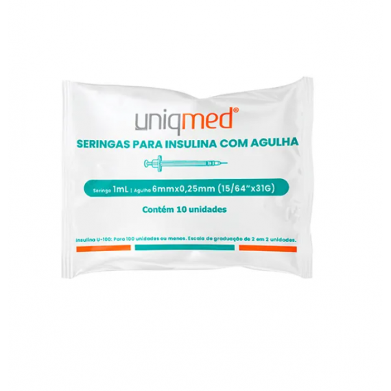 Seringas Para Insulina Kit 10un 1ml 6mm 31g Polybag - Uniqmed
