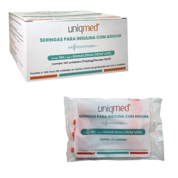 Seringas Para Insulina Kit 100un 1ml 6mm 31g Polybag - Uniqmed